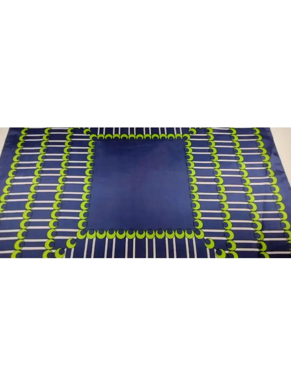 Vintage Blue Satin Scarf RICARDO POP ART Green MODERNISM FLAMBOYANT CUBAN STYLE
